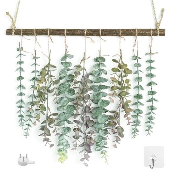 Artificial Eucalyptus Greenery Hanging Wall Decor Vines Plants with Wooden Stick - Picture 1 of 7